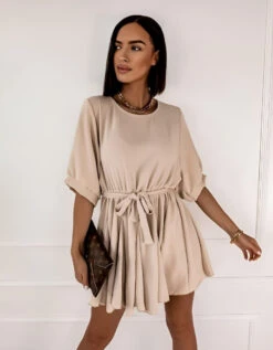 Linda Vestito Donna Morbido Girocollo Mezza Manica Svasato Cintura Casual Elegante -Lindavi Negozio 10.50lindaa