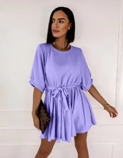 Linda Vestito Donna Morbido Girocollo Mezza Manica Svasato Cintura Casual Elegante