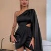 Vestito Donna Mono Spalla Cut Out Spacco Intreccio Morbido Sensuale Elegante