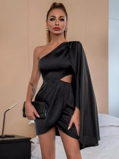 Vestito Donna Mono Spalla Cut Out Spacco Intreccio Morbido Sensuale Elegante