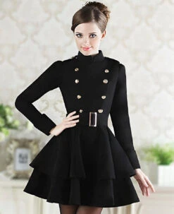 Vestito Donna Gonna Campana Volant Bottoni Aderente Elegante Sensuale