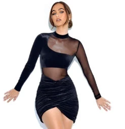 Vestito Donna Tubino Velato Trasparente Intrecciato Spacco Arricciato Elegante Sensuale