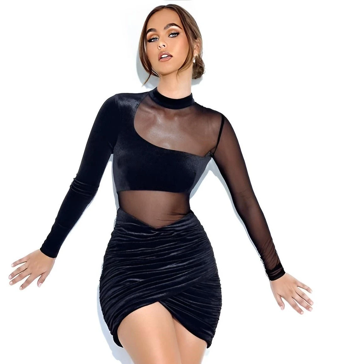 Vestito Donna Tubino Velato Trasparente Intrecciato Spacco Arricciato Elegante Sensuale 1 Vestito Donna Tubino Velato Trasparente Intrecciato Spacco Arricciato Elegante Sensuale