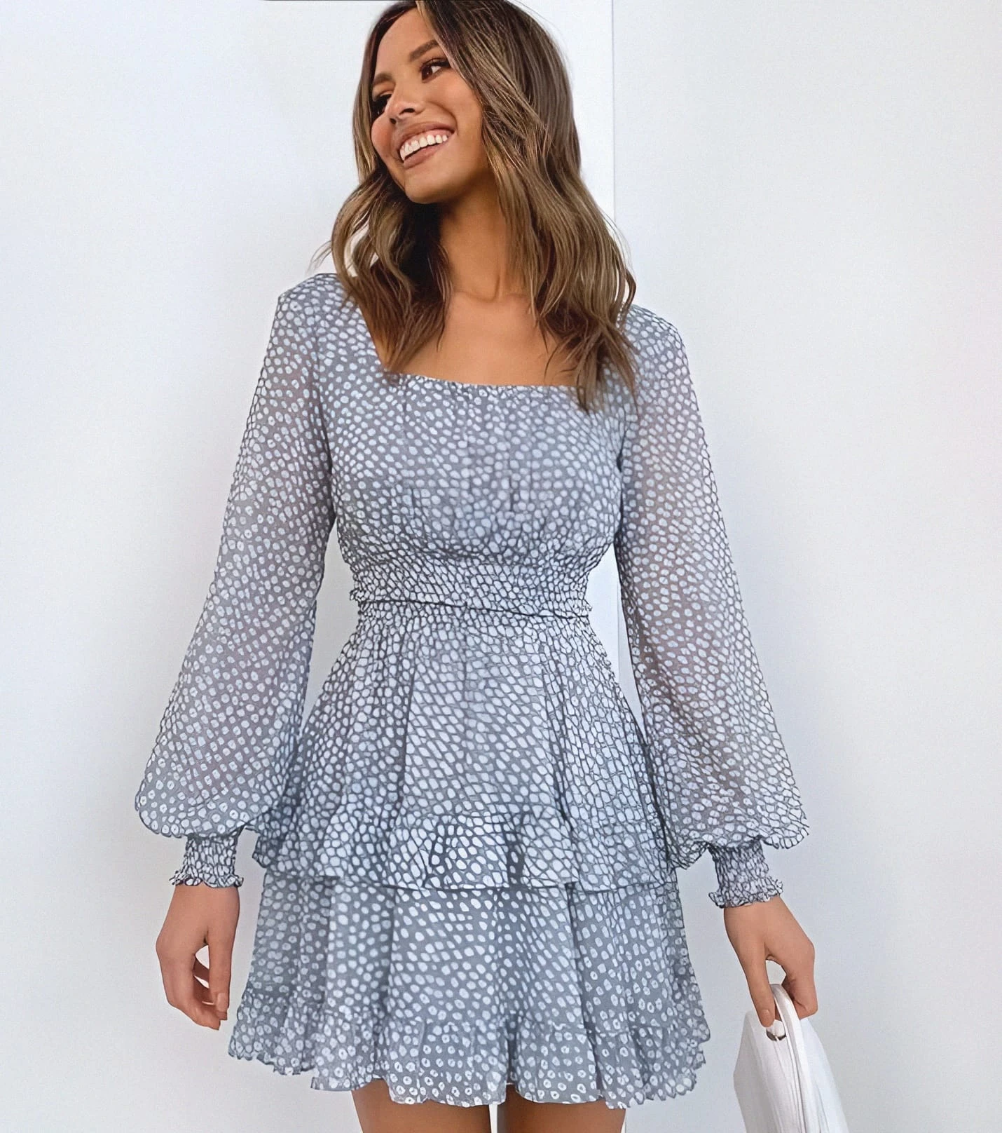 Vestito Donna Scollo Quadrato Gonna Svasata Rush Balze Bicolore Manica Sbuffo Casual Elegante 1 Vestito Donna Scollo Quadrato Gonna Svasata Rush Balze Bicolore Manica Sbuffo Casual Elegante