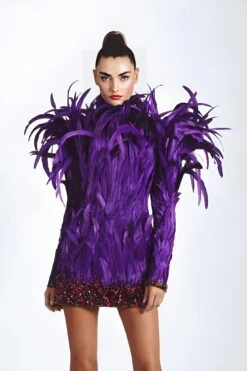 Vestito Donna Tubino Piume Gioiello Pietre Schiena Scoperta Elegante Cerimonia