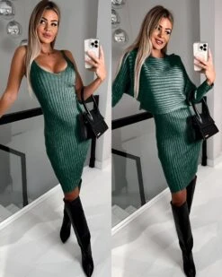 Vestito Donna Longuette Scollo Cuore Bretelle Completo Maglia Casual Elegante -Lindavi Negozio 11susy d615a862 729a 4723 9be5 c881463161ec