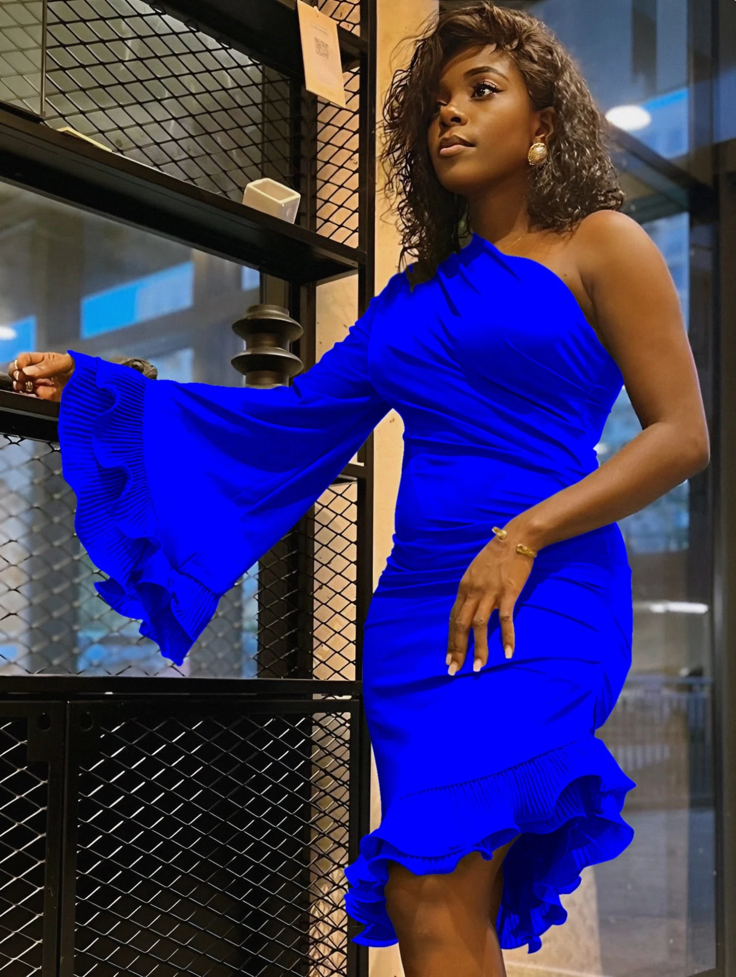 Linda Vestito Donna Tubino Mono Spalla Manica Campana Rush Aderente Elegante Sensuale 3 Linda Vestito Donna Tubino Mono Spalla Manica Campana Rush Aderente Elegante Sensuale - immagine 3