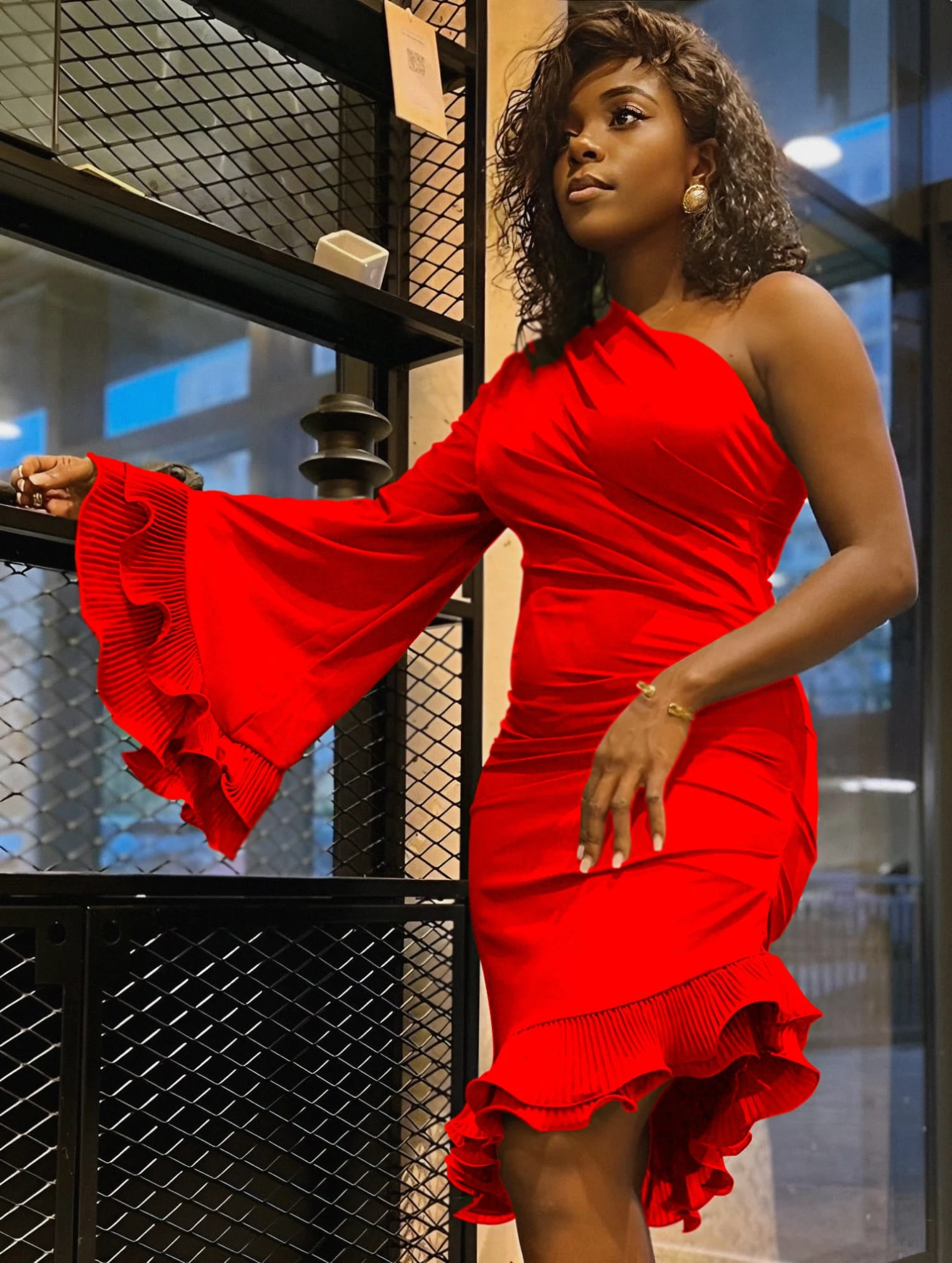 Linda Vestito Donna Tubino Mono Spalla Manica Campana Rush Aderente Elegante Sensuale 2 Linda Vestito Donna Tubino Mono Spalla Manica Campana Rush Aderente Elegante Sensuale - immagine 2