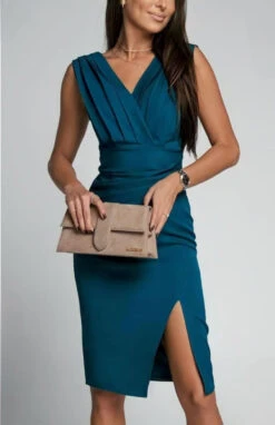 Vestito Donna Tubino Plissé Aderente Spacco Elegante Sensuale