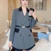 Vestito Donna Blazer Bicolore Bottoni Colletto Casual Elegante