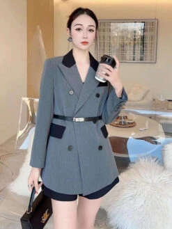 Vestito Donna Blazer Bicolore Bottoni Colletto Casual Elegante