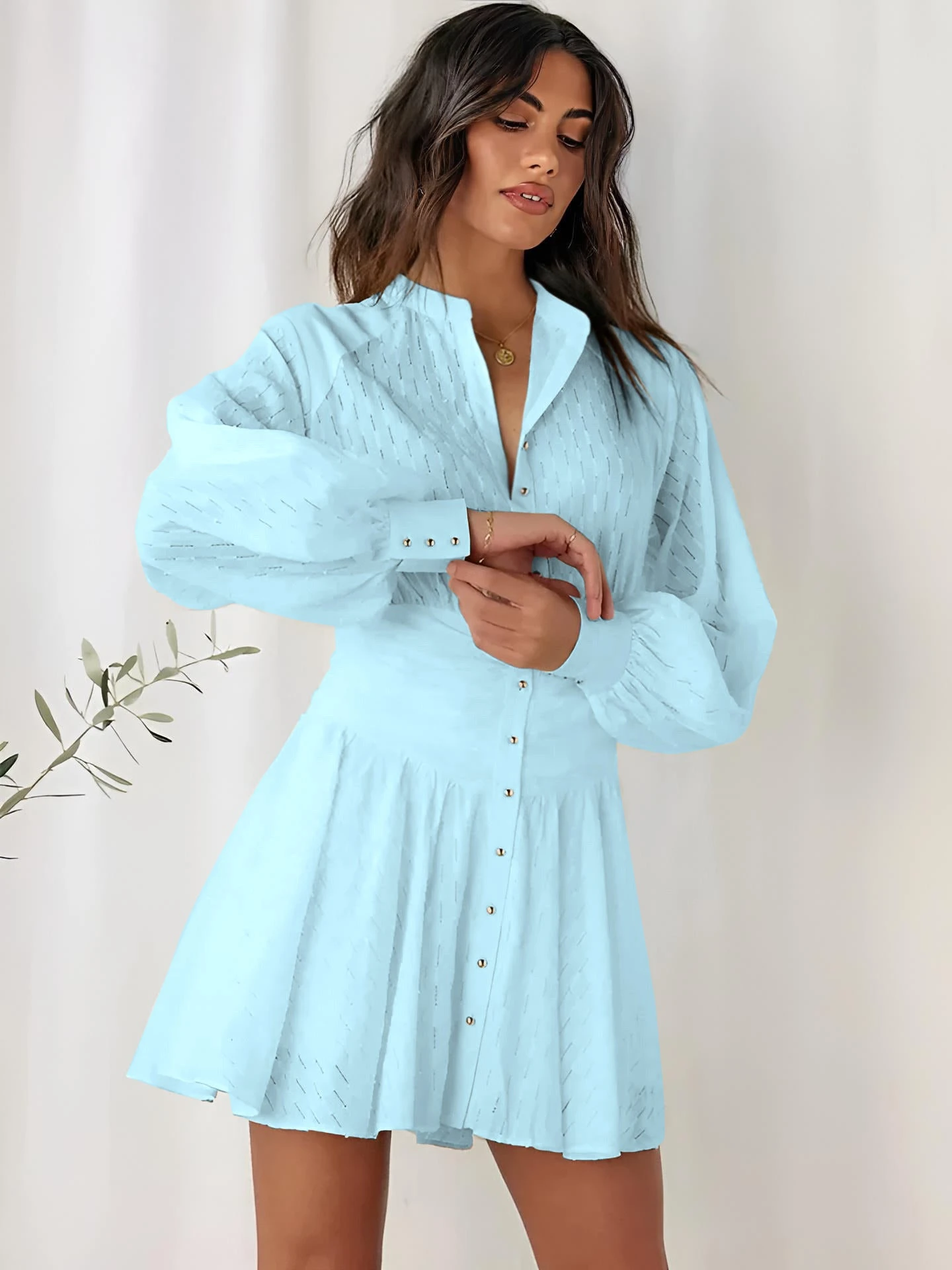 Vestito Donna Manica Sbuffo Gonna Campana Plissé Bottoni Bustier Elegante Sensuale 3 Vestito Donna Manica Sbuffo Gonna Campana Plissé Bottoni Bustier Elegante Sensuale - immagine 3