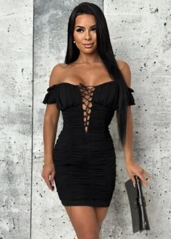 Vestito Donna Tubino Scollo Cuore Drappeggiato Lacci Incrociati Elegante Sexy