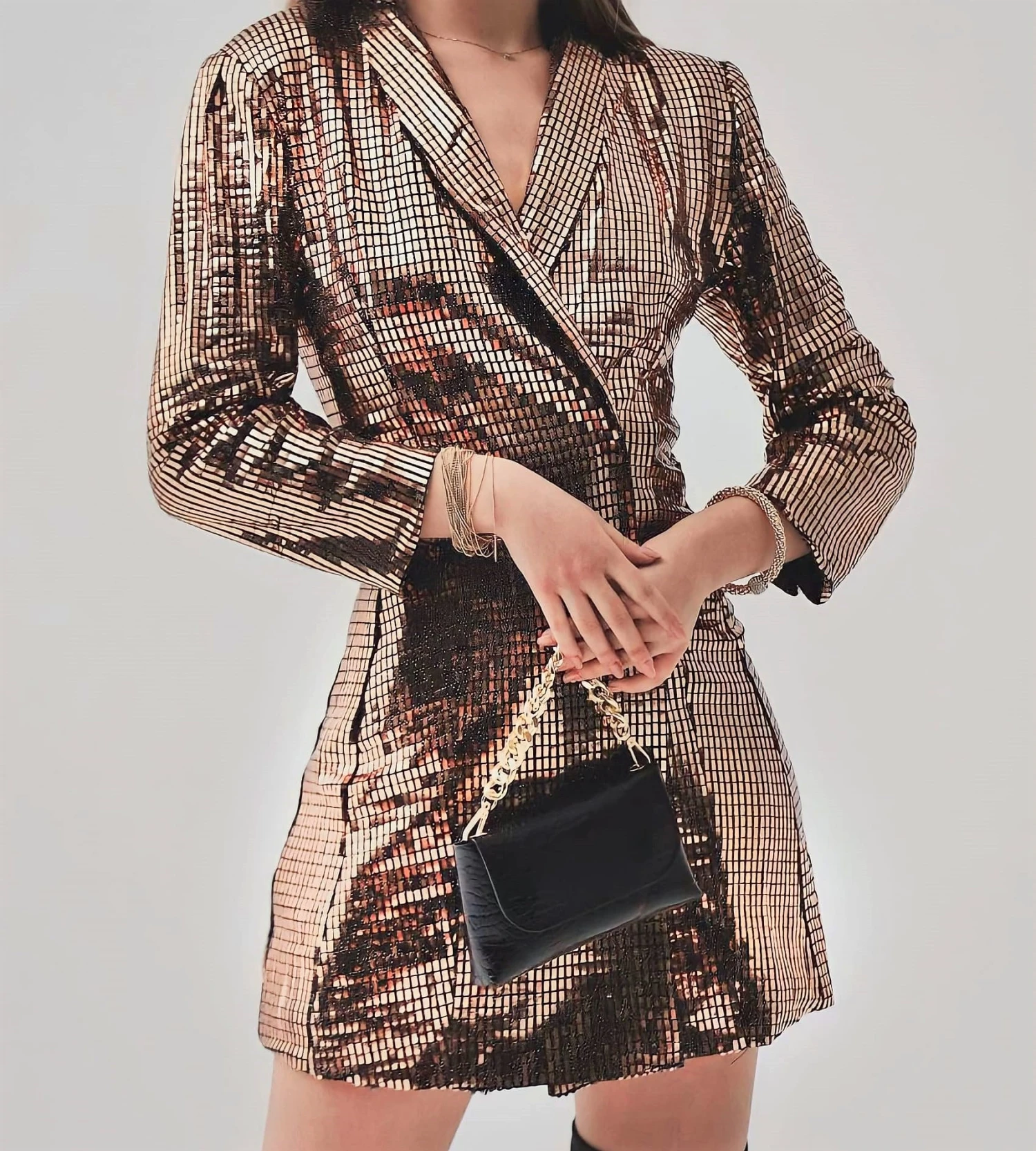 Vestito Donna Blazer Scollo V Manica Lunga Bottoni Elegante Casual Sensuale 1 Vestito Donna Blazer Scollo V Manica Lunga Bottoni Elegante Casual Sensuale