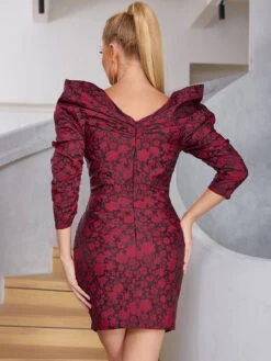 Vestito Donna Tubino Cut Out Coulisse Fantasia Fiori Bicolore Spalla Sbuffo Elegante -Lindavi Negozio 19d6f687