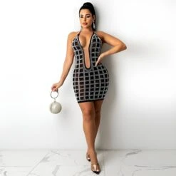 Vestito Donna Tubino Scollo Cuore Bretella Strass Aderente Elegante Sensuale