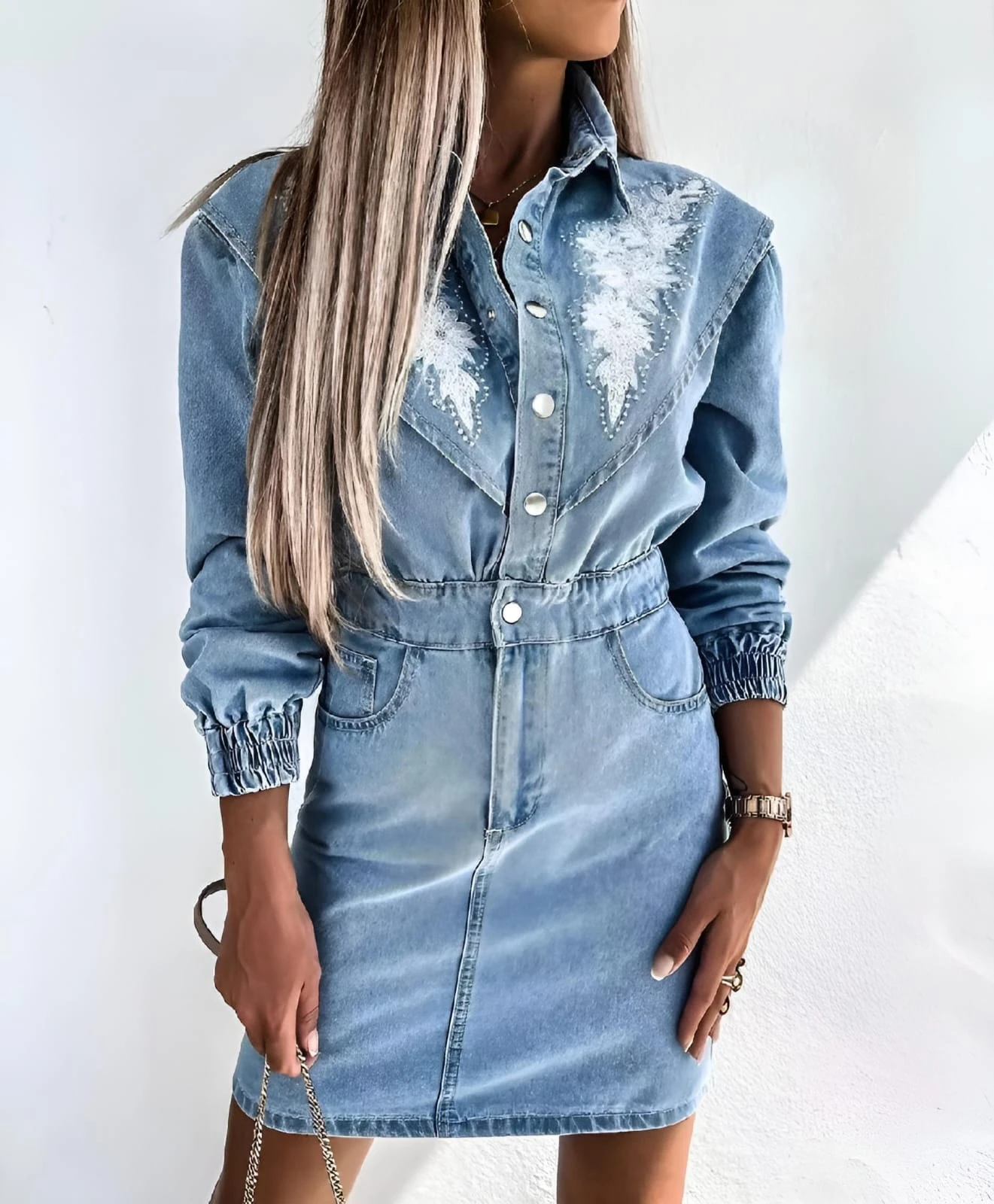 Vestito Donna Tubino Jeans Scollo V Bottoni Elastico Fantasia Casual Sensuale 1 Vestito Donna Tubino Jeans Scollo V Bottoni Elastico Fantasia Casual Sensuale