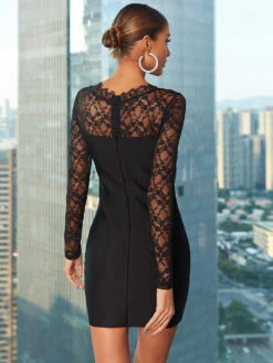 Vestito Donna Tubino Bandage Scollo Cuore Manica Lunga Merletto Lacci Coppette Elegante Senusale 5 Vestito Donna Tubino Bandage Scollo Cuore Manica Lunga Merletto Lacci Coppette Elegante Senusale -Lindavi Negozio 2e53e59f