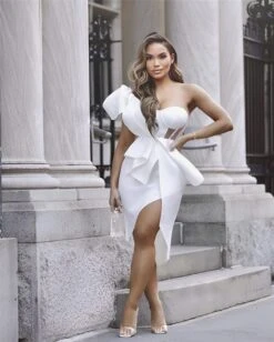 Vestito Donna Bustier Scollo Cuore Mono Spalla Rush Spacco Elegante Sensuale