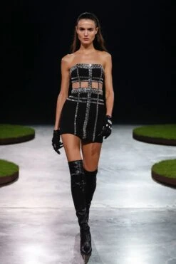 Vestito Donna Tubino Scollo Fascia Bustier Borchie Elegante