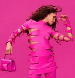 Vestito Donna Tubino Cut Out Fiocchi Manica Lunga Sensuale Elegante