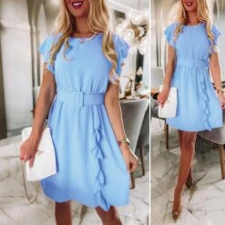 Vestito Donna Giromanica Cintura Svasato Rush Elegante -Lindavi Negozio 7.50ffffff