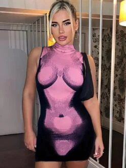 Vestito Donna Tubino Giromanica Bicolore Aderente Sexy