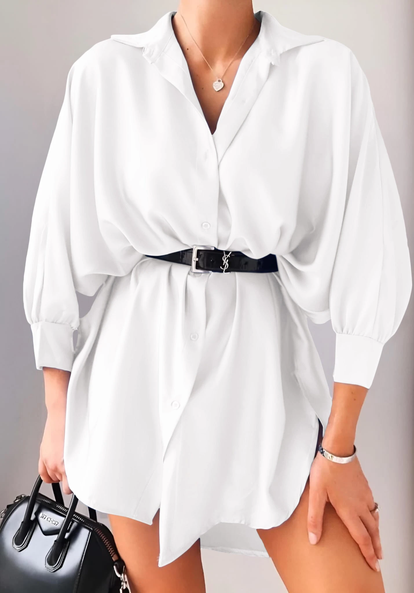 Vestito Donna Camicione Morbido Manica Sbuffo Bottoni Casual Elegante 3 Vestito Donna Camicione Morbido Manica Sbuffo Bottoni Casual Elegante - immagine 3