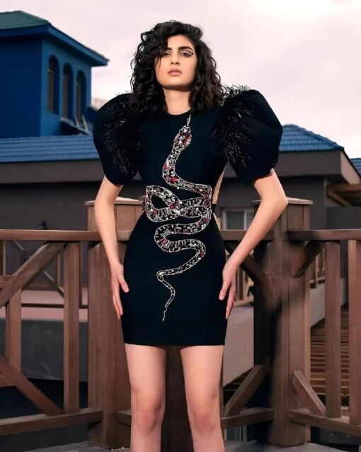 Vestito Donna Tubino Manica Sbuffo Strass Aderente Elegante Cerimonia -Lindavi Negozio 74.00