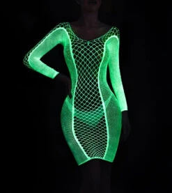 Vestito Donna Tubino Rete Fosforescente Sexy Aderente