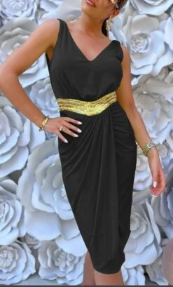 Vestito Donna Scollo V Bretelle Fascia Gonna Intreccio Sensuale Elegante