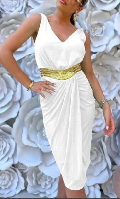 Vestito Donna Scollo V Bretelle Fascia Gonna Intreccio Sensuale Elegante -Lindavi Negozio 8.50 mery 1