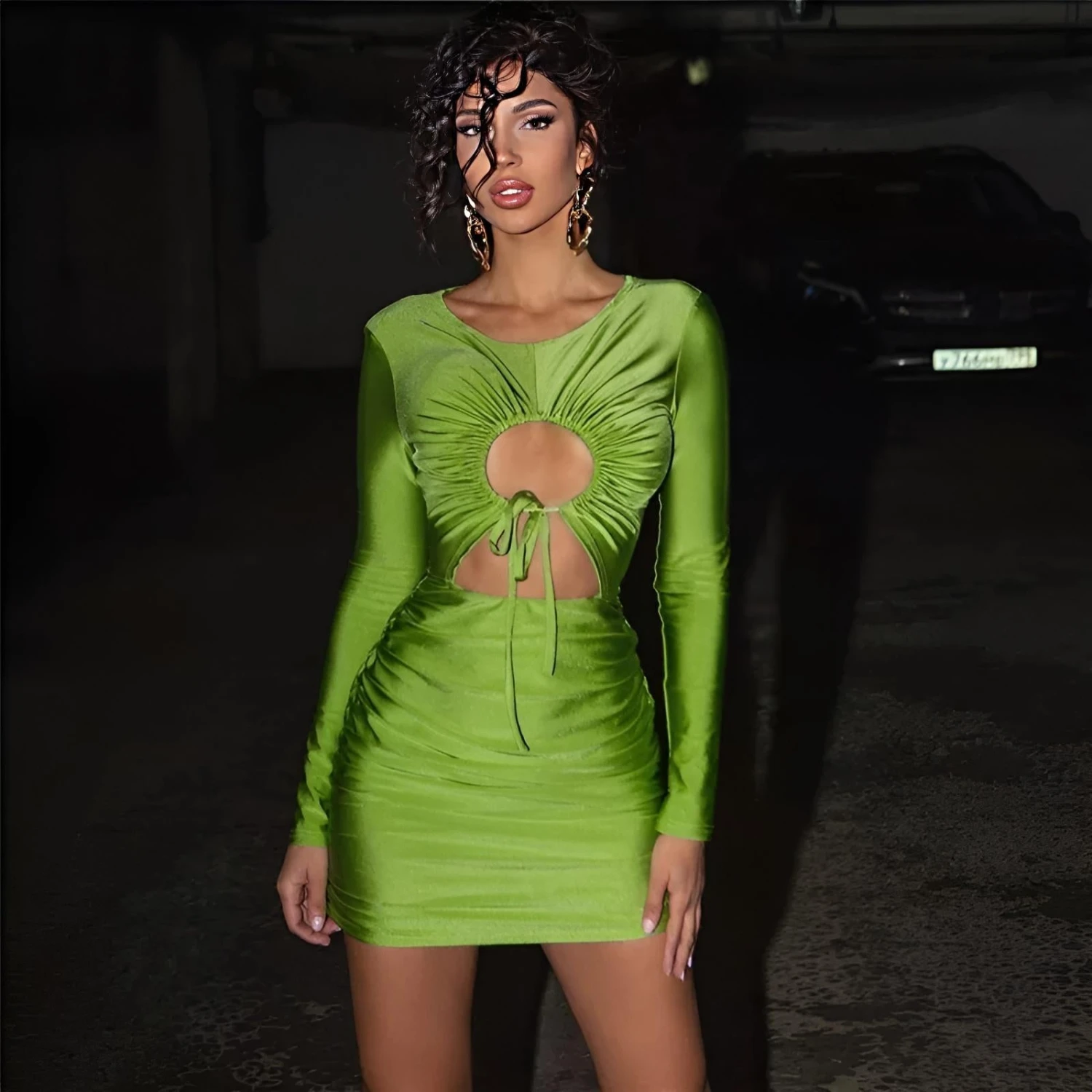 Vestito Donna Tubino Cut Out Coulisse Arricciato Elegante Sexy 1 Vestito Donna Tubino Cut Out Coulisse Arricciato Elegante Sexy