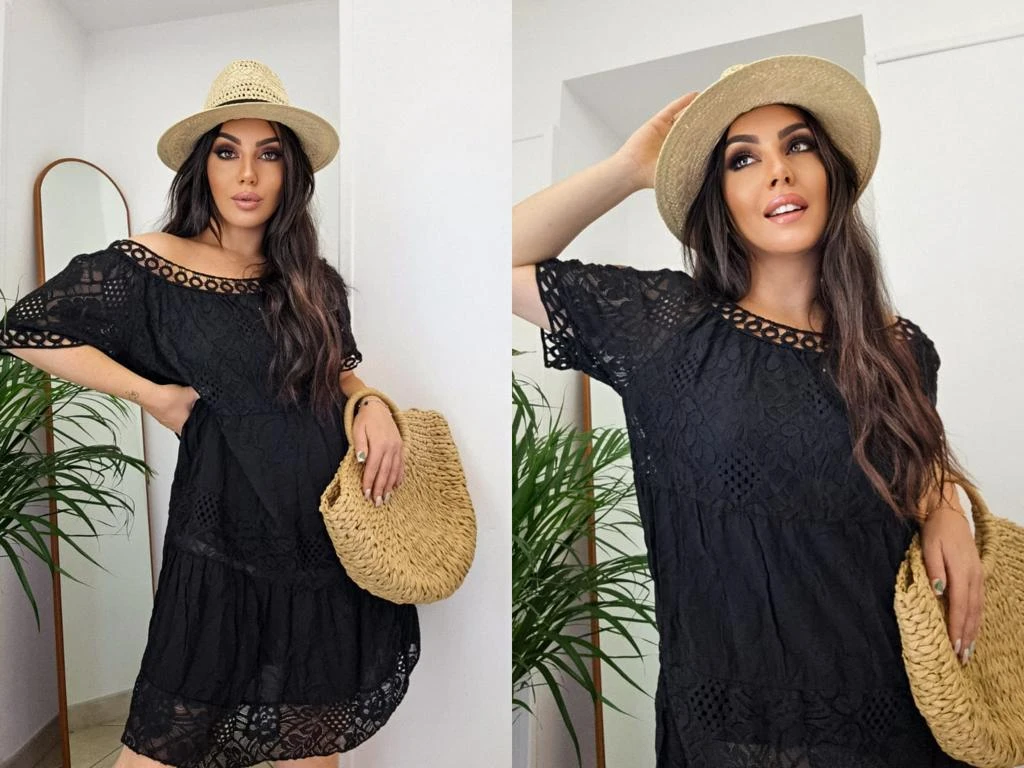 Vestito Donna Scollo Fascia Sangallo Traforato Mezza Manica Morbido Casual Elegante 2 Vestito Donna Scollo Fascia Sangallo Traforato Mezza Manica Morbido Casual Elegante - immagine 2