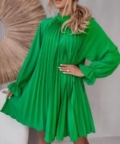 Vestito Donna Svasato Plissé Manica Sbuffo Elegante Casual Sensuale -Lindavi Negozio 8.80rena blu biancoenero