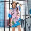 Vestito Donna Morbido Cappuccio Stampa Multicolore Mezza Manica Casual