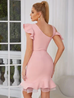 Vestito Donna Tubino Volant Tulle Bandage Bretelle Elegante Sensuale Aderente -Lindavi Negozio 912bae61