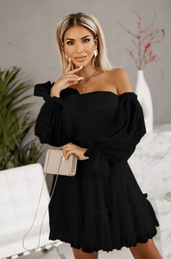 Vestito Donna Morbido Scollo Cuore Volant Tulle Drappeggiato Elegante -Lindavi Negozio 9susyefefeblackdress