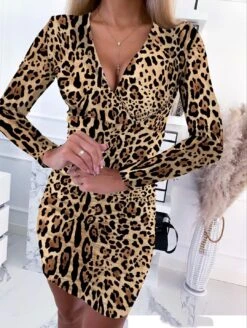 Vestito Donna Tubino Scollo V Leopardato
