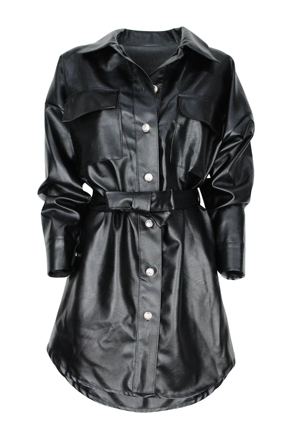 Linda Vestito Donna Ecopelle Bottoni Cintura Tasche 2 Linda Vestito Donna Ecopelle Bottoni Cintura Tasche - immagine 2