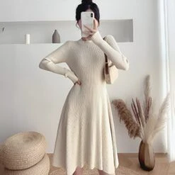 Vestito Donna Girocollo Costina Gonna Campana Aderente Manica Lunga Casual Elegante -Lindavi Negozio ImmagineWhatsApp2022 10 27ore11.10.34