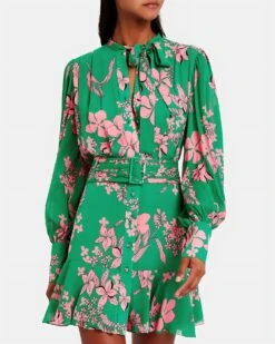 Vestito Donna Camicione Bottoni Fiocco Bicolore Manica Sbuffo Rush Cintura Casual Elegante