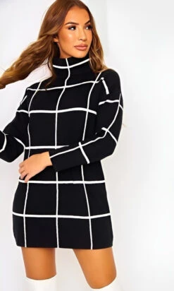 Vestito Donna Maxi Pull Fantasia Bicolore Quadri Casual Elegante Sensuale