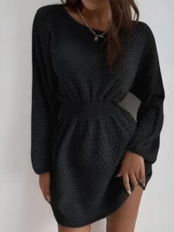 Vestito Donna Girocollo Manica Sbuffo Elastico Morbido Caldo Casual Elegante -Lindavi Negozio ImmagineWhatsApp2022 11 19ore12.23.56