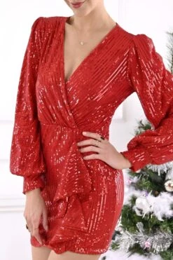 Vestito Donna Tubino Paillettes Rush Scollo V Profondo Manica Sbuffo Elegante Sensuale -Lindavi Negozio ImmagineWhatsApp2022 11 23ore15.11.21