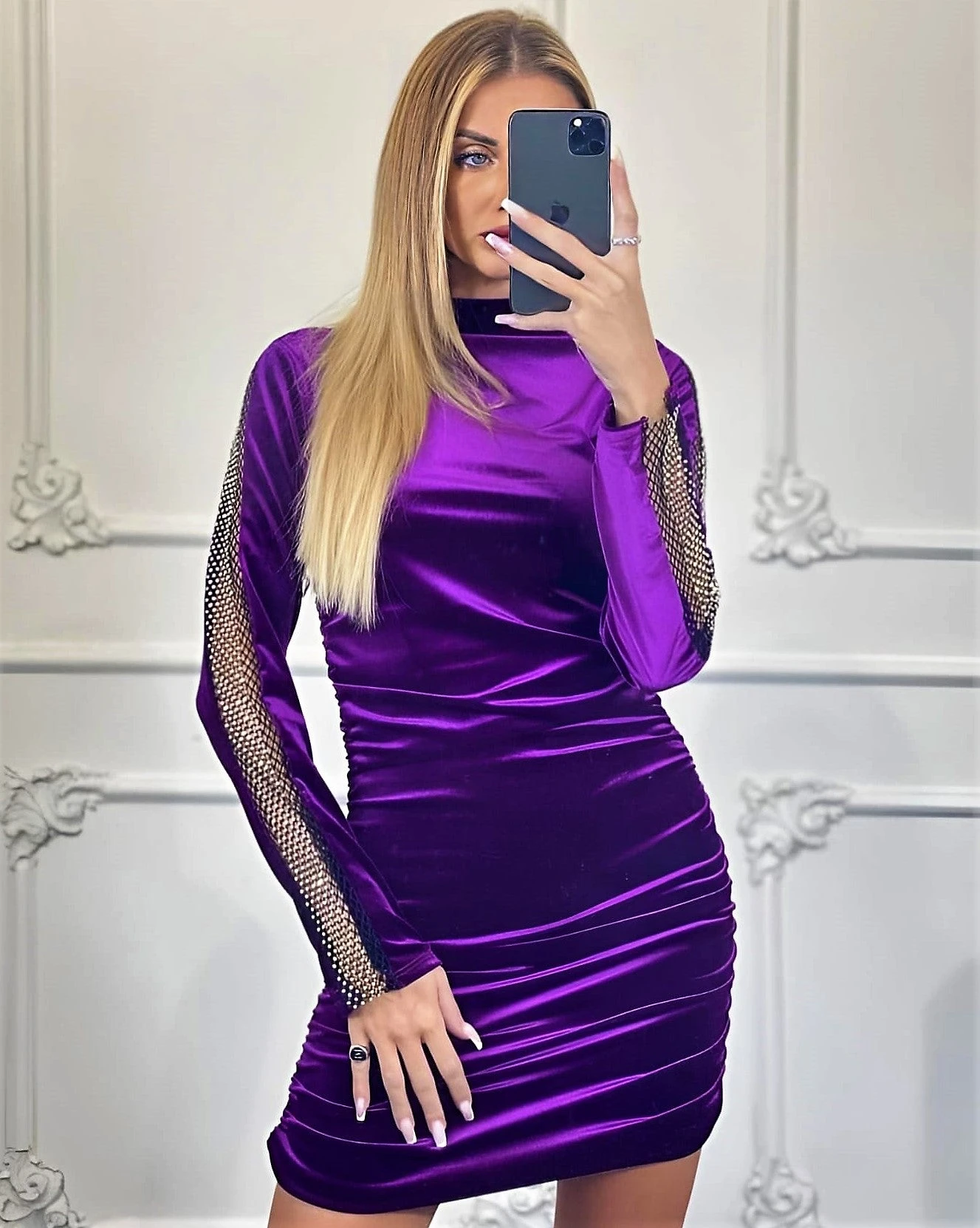 Vestito Donna Tubino Aderente Manica Lunga Rete Strass Gioiello Elegante Sensuale 2 Vestito Donna Tubino Aderente Manica Lunga Rete Strass Gioiello Elegante Sensuale - immagine 2