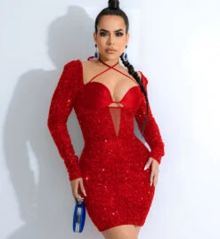 Vestito Donna Tubino Scollo Cuore Cut Out Bretella Paillettes Elegante Sensuale