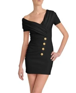 Vestito Donna Tubino Bottoni Scollo Profondo Mezza Manica Elegante Sensuale