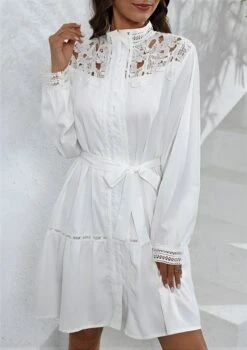 Vestito Donna Morbido Ricamo Manica Sbuffo Gonna Campana Cintura Sensuale Casual Elegante