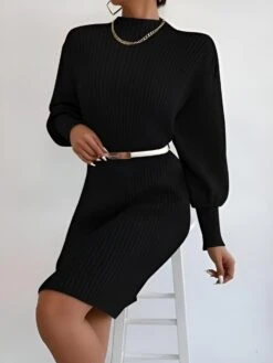 Vestito Donna Maxi Pull Girocollo Manica Sbuffo Morbido Caldo Casual -Lindavi Negozio ImmagineWhatsApp2022 12 14ore16.30.40